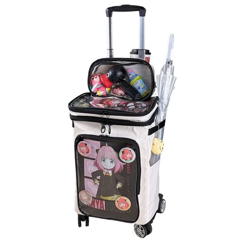 Bagage Transparent de dessin animé de Style Harajuku 20 pouces, sac de cabine en PVC Transparent, valise à roulettes transparente avec roulettes