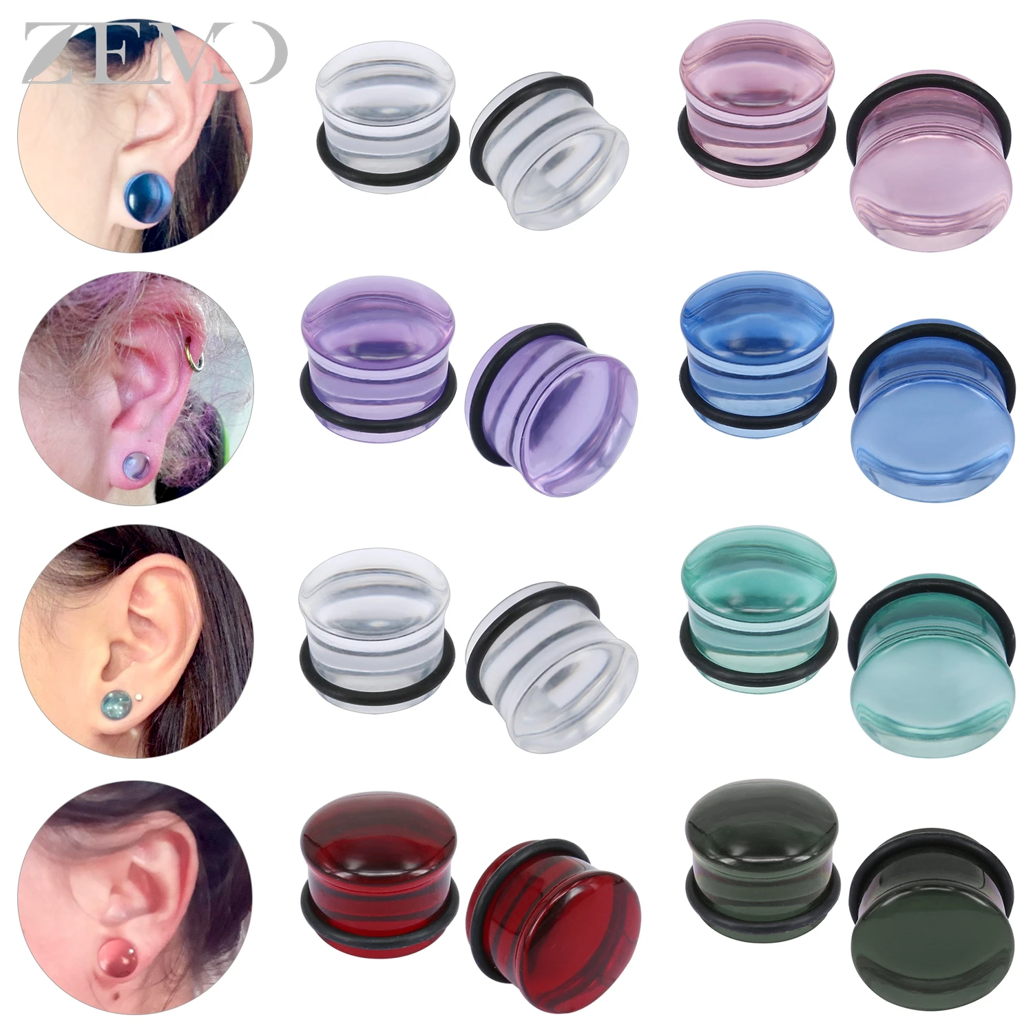 Zemo 1 par punk 5mm-16mm tampões de ouvido de vidro e túnel masculino feminino claro grandes medidores 7 cores flesh strecher expansor piercings corporais