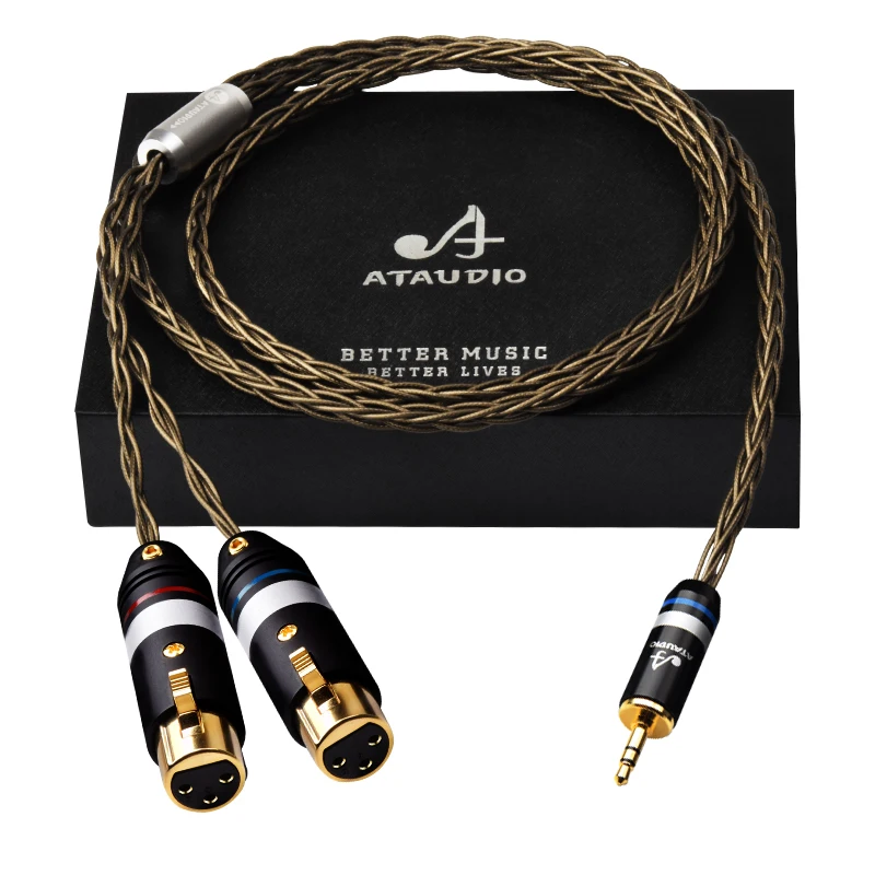ATAUDIO HiFi 3,5 auf 2XLR-Kabel, hochwertiges OCC-versilbertes Stereo-3,5-mm-Hilfs auf Dual-XLR-Stecker und -Buchse, professionelles Audiokabel 4