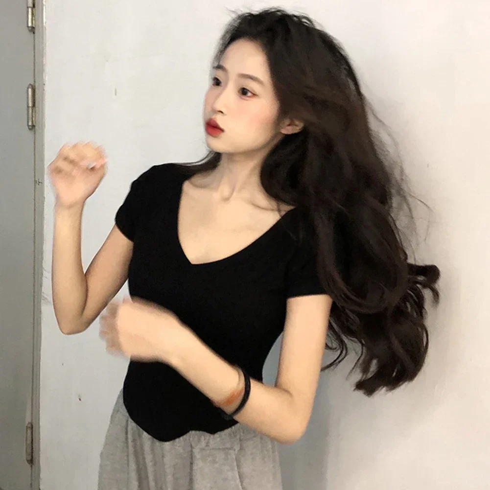

Slim Tshirt Blouse Spring Fashion Summer Outfits Solid Color Pattern Suitable For All Seasons Brand New Hot Girls