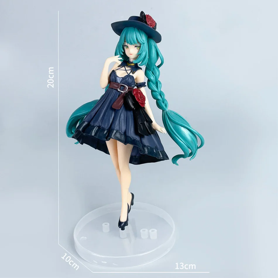 Anime Nieuwe Hatsune Miku Zwarte Jurk Mooie Meisjes Anime Miku PVC Figuren Model Collectie Ornament Kids Vakantie Verjaardagscadeautjes