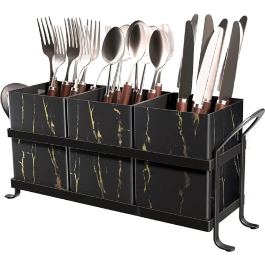 

Классический органайзер для кухни в стиле фермерского дома - Изысканный металлический держатель для столовых приборов с 3 вместительными отделениями, идеально подходит для столовых приборов и кухонных инструментов
