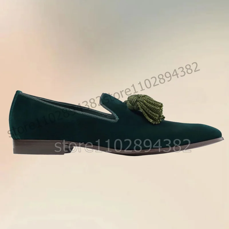 Green Corduroy Hemp Rope Tassels Men Loafers Fashion Slip On Men Shoes Luxurious Comfort Handmade Party Banquet Men Casual Shoes