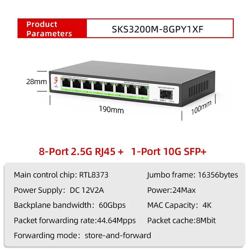 XikeStor 2.5G Simple Managed Support vlan division &port aggregation/web manage   8*100/1000/2500Mbps RJ45 +1*10 SFP+