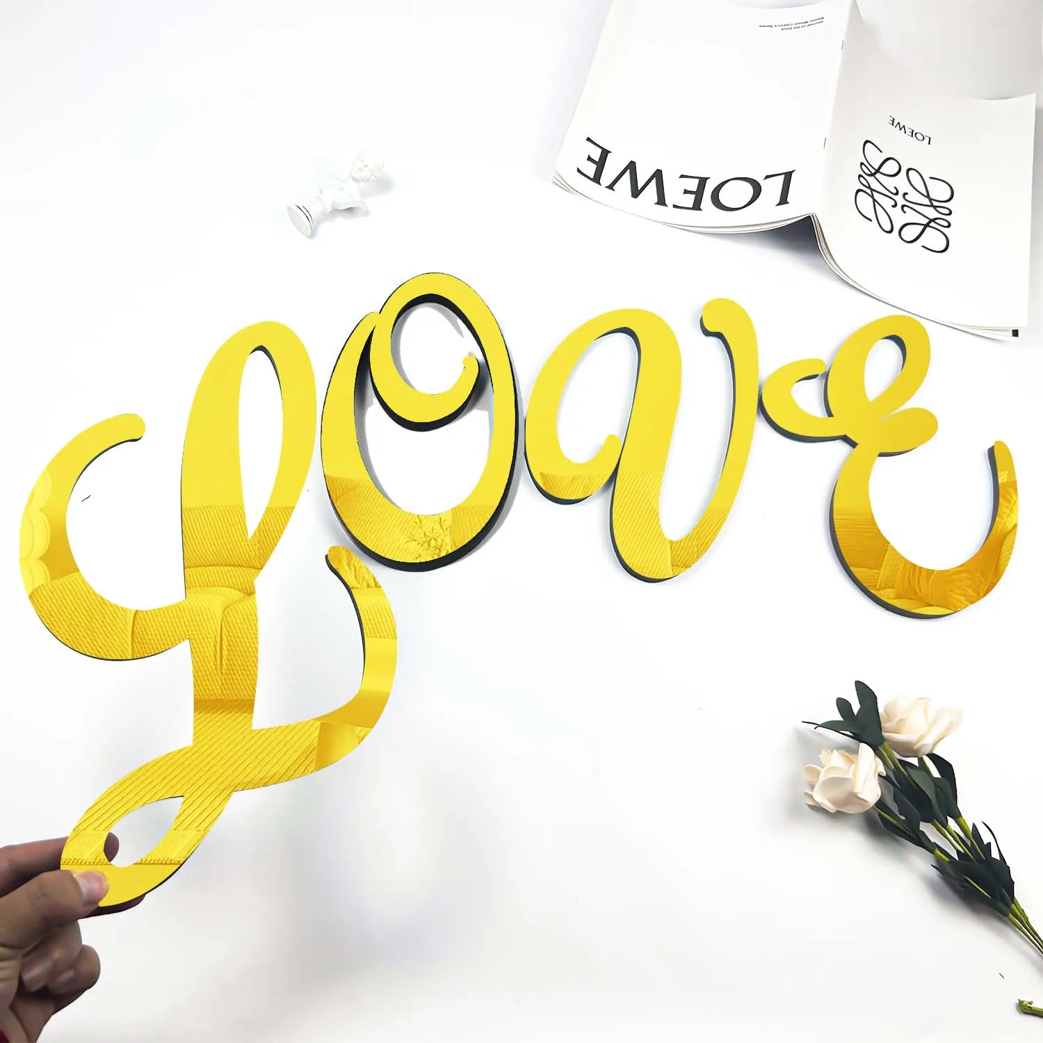 20cm Gold Mirror Acrylic 3D English Alphabet Wall Decals Self-Adhesive Waterproof Removable Peel and Stick Letters DIY Art Mural