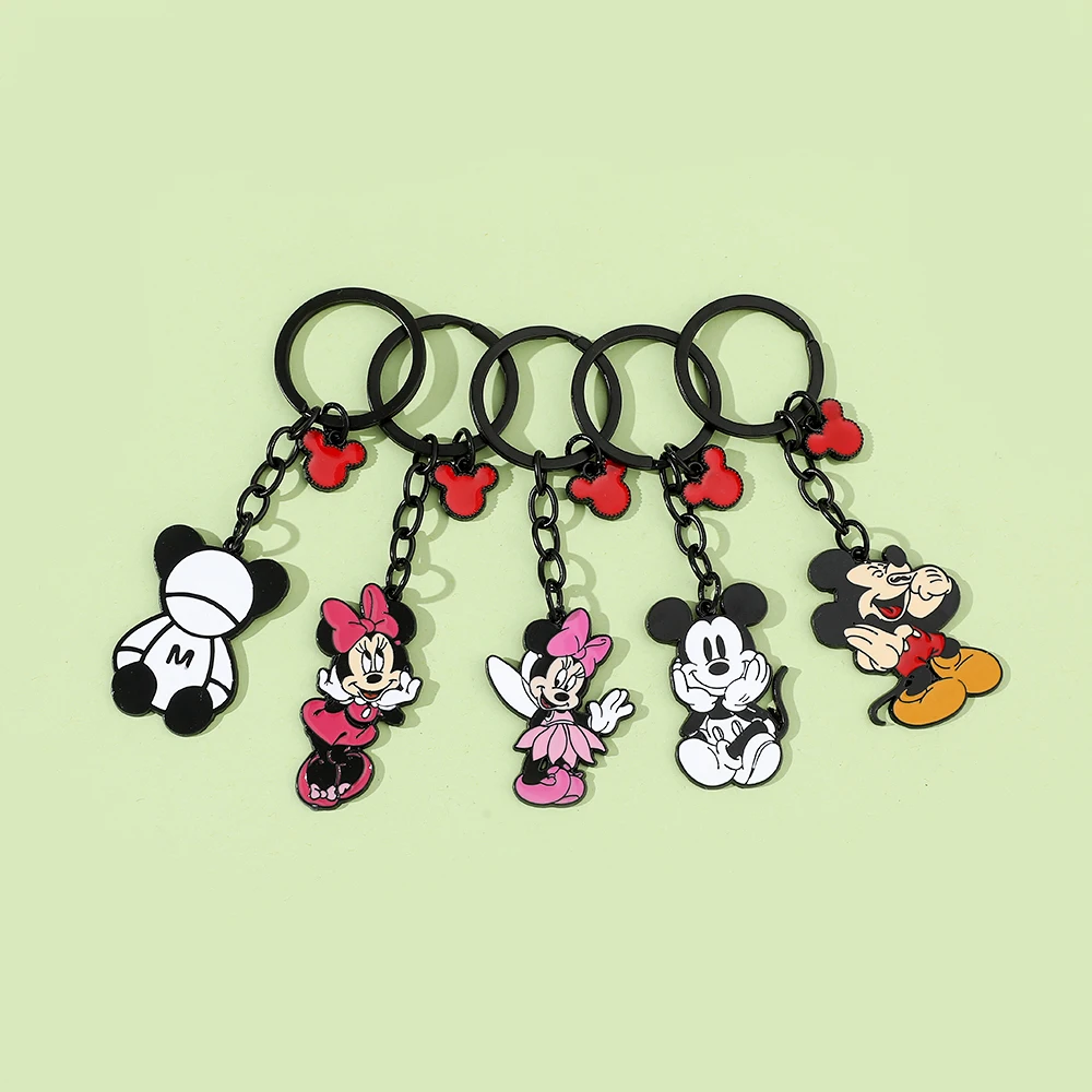 Disney Mickey And Minnie Mouse Keychains for Women Cartoon Metal Keyrings Jewelry Party Wedding Gift