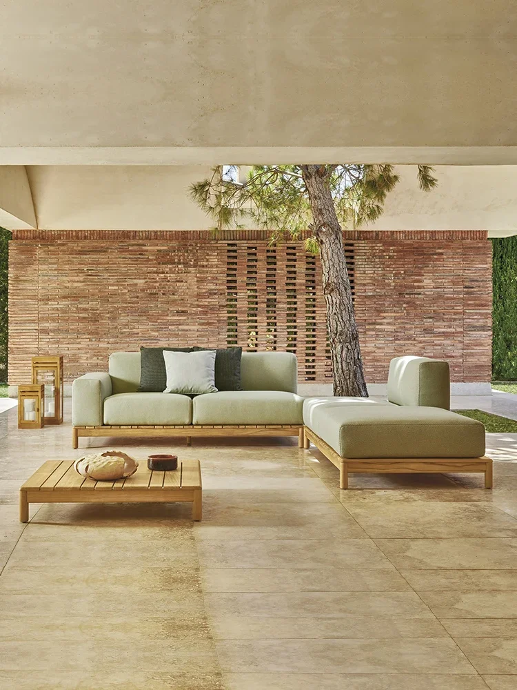 Teak Sofa Courtyard Waterproof and Sunscreen Outdoor B&B Hotel Living Room Furniture Solid Wood Sofa
