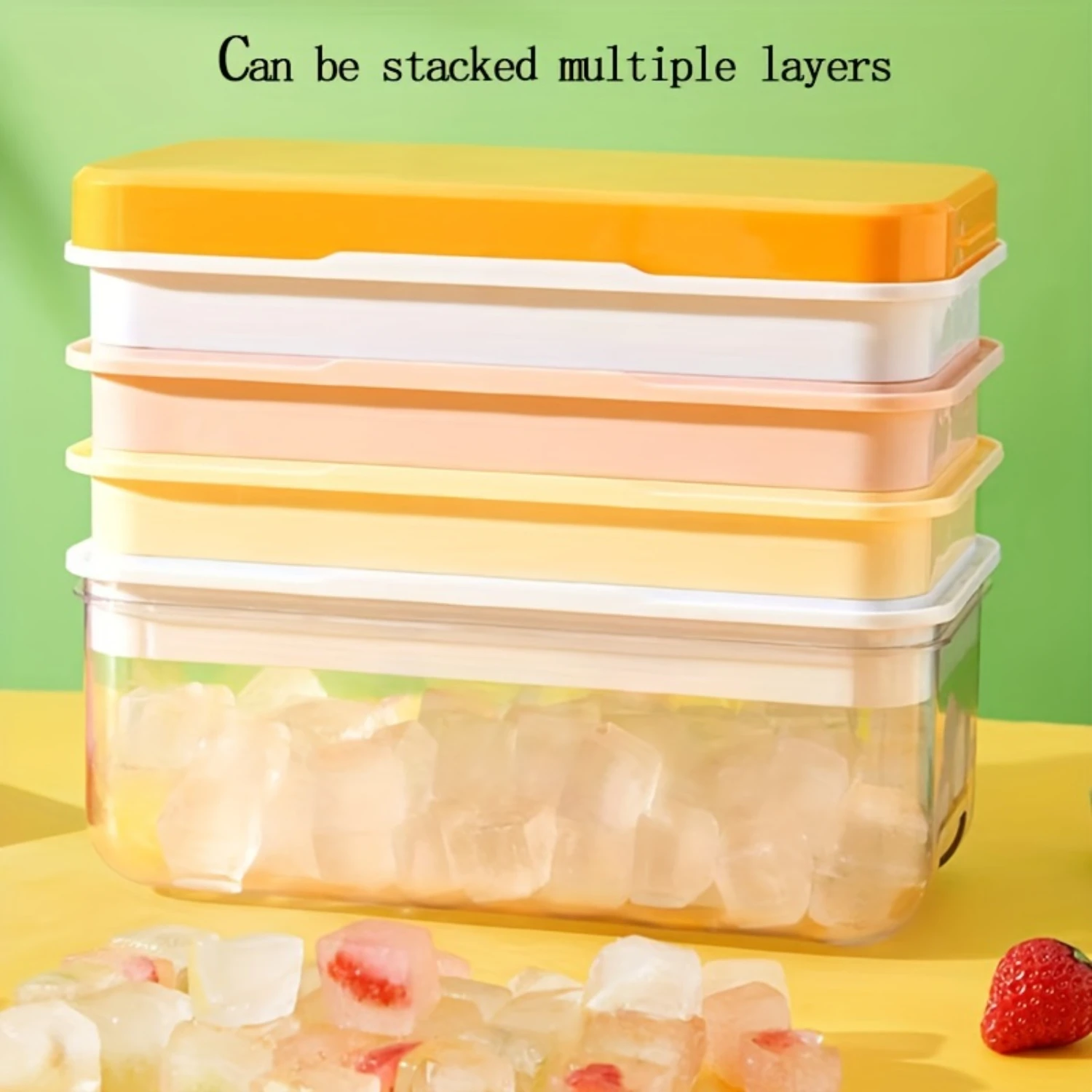 1pc Stackable Ice Cube Tray With Lid, Food Grade Silicone, Freezer Safe, Homemade Ice Maker,  Box, Includes Shovel & Press Nail 