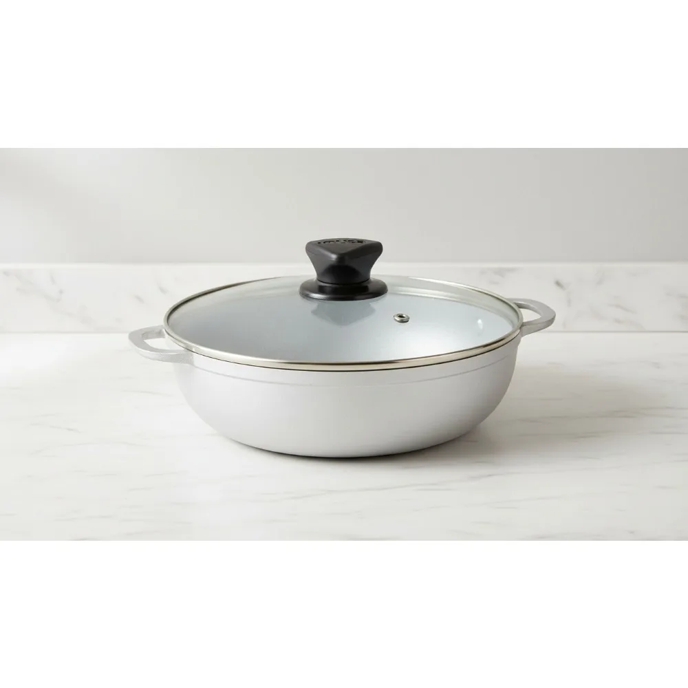 

Кастрюля Caldero из литого алюминия 7QT со стеклянной крышкой, идеально подходящая для малых и средних групп, равномерное распределение тепла, универсальная кулинария