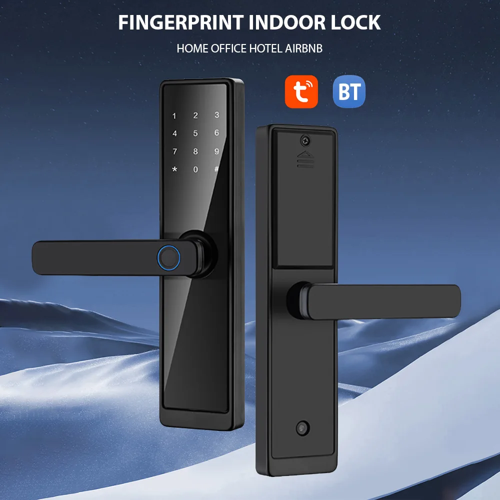 WAFU Smart Door Lock Keyless Entry Door Lock Handle with Cards and Keys Biometric Door Lock Tuya App Remote Operation for Home