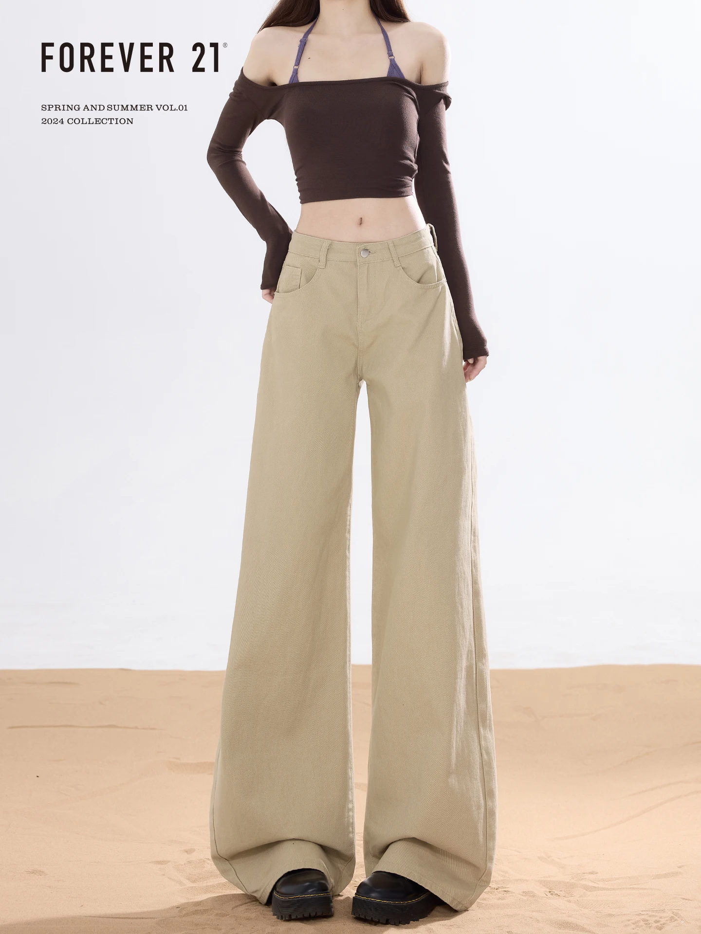American Style High Waist Wide Leg Jeans Women Loose Straight Slimming Long Pants Khaki Color Everyday Comfortable Fit