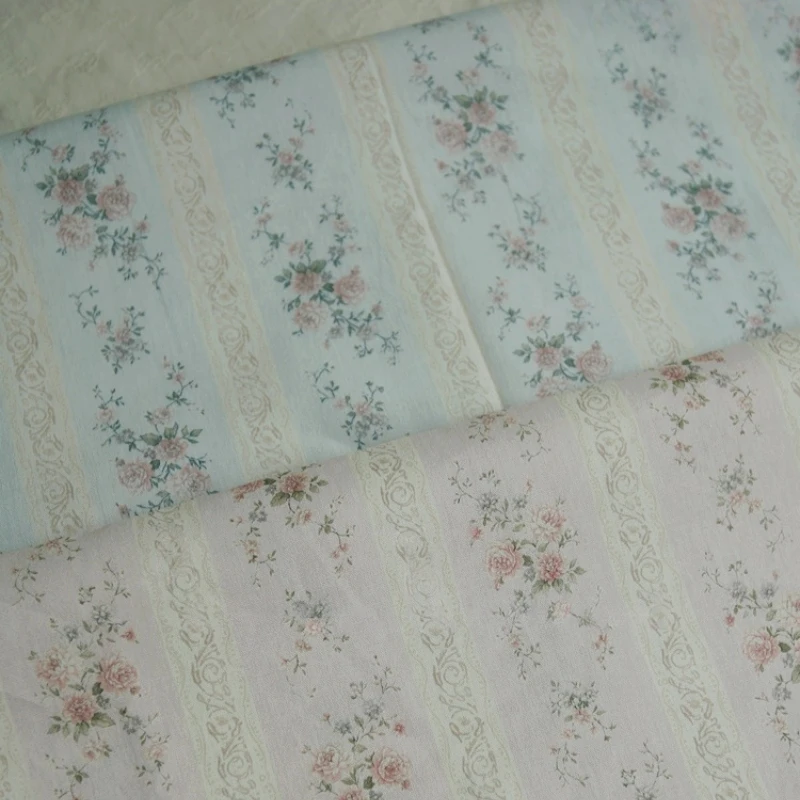 150x50cm Elegant Pink Blue French Rose Wall Small Floral Cotton Fabric for Dresses JK Clothing Sewing Cloth
