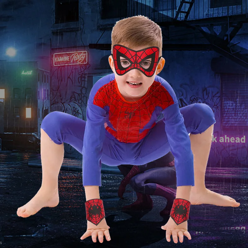 Kids Superhero Spider-Man Mask + Wrist Guard Set for Boys Girls Halloween Dress Up Prom Party Spider Cosplay Suit Accessories