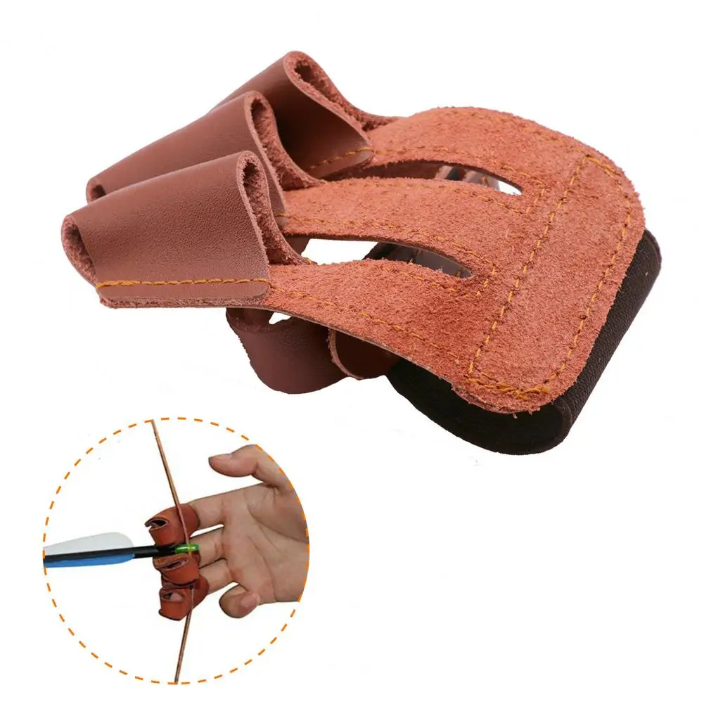 Useful Brown Archery Finger Guard Brown Finger Protective Glove Cowhide Archery Three Finger Glove for Outdoor