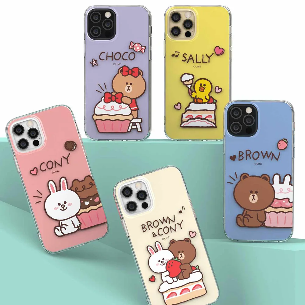 Line Friends Brown Bear IMD Double-layer Film Covered Stereo Mobile Phone Case Protective Cover for Apple 13