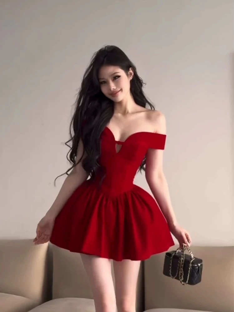 

Женское платье XZY с одним открытым плечом, приталенное, с пышной юбкой, для дня рождения, повседневное, с завышенной талией, из полиэфирного волокна