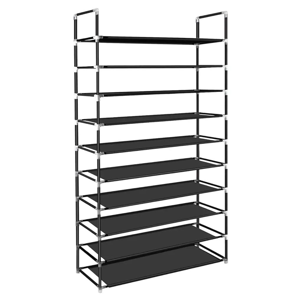 

Shoe Ra Organizer, Tall Shoe Storage For Closets Non-Woven Fabric Metal Sturdy Shoe Shelf Tower Cabinet For Entryway (Black, 10