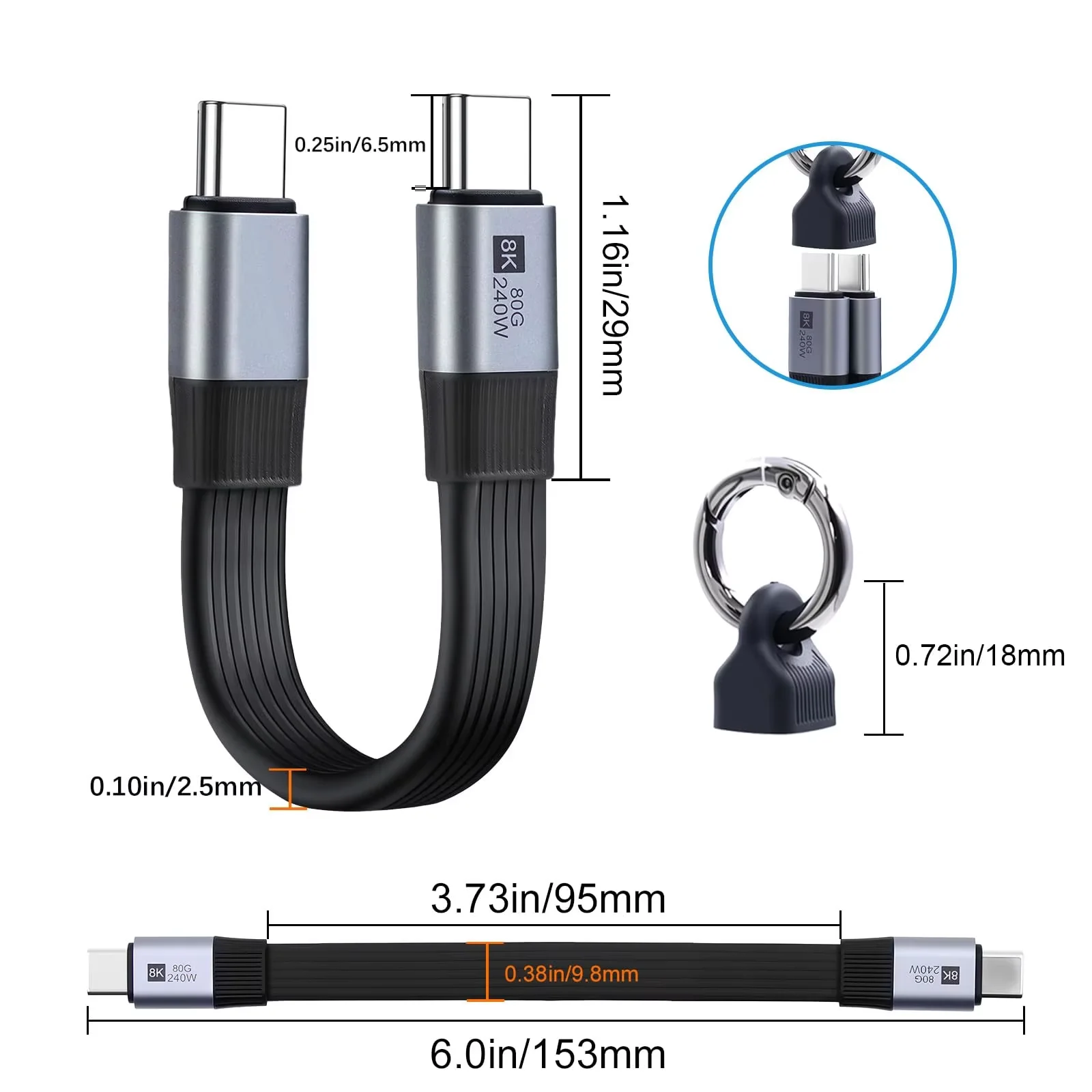 Short USB C to USB C Full Function Cable USB4 V2 Date Cable 80Gbps 8K PD 240W Cord for Thunderbolt 4/5 iPhone Laptop SSD