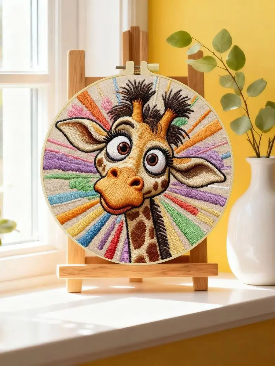 1 Stück 20X20CM/15X15CM 7,87/6,3 Zoll Giraffen-Stickerei-Starter-Kit DIY-Kit DIY-Stickerei-Set Handarbeiten Nadelkunst Nähkunst – Detail 6