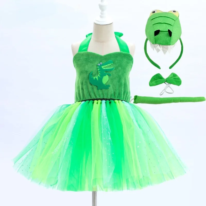 Girls Jungle Animal Tutu Dress for Halloween Costume Zoo Cosplay Kids Crocodile Frog  Monkey Birthday Party Performance Dresses