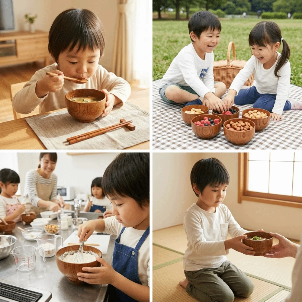 Reusable Bowl Log Material Wooden Bowl Heat Insulated Jujube Wood Soup Container Round Shape Polished Rice Bowl Chinese Meal