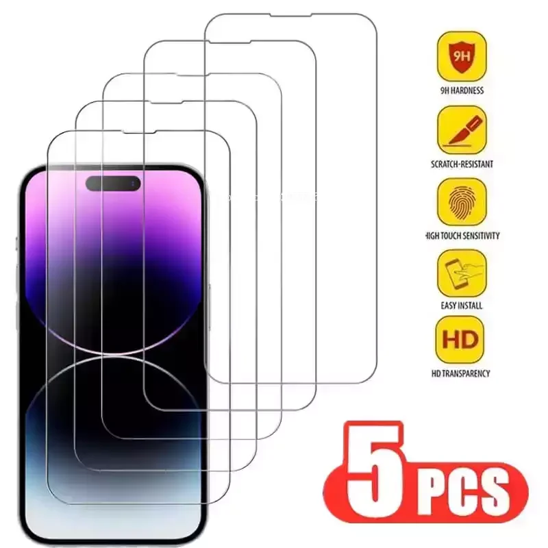 5 szt. Szkło hartowane dla iPhone 14 Pro 15 13 12 pro max ochraniacz ekranu dla iphone 15 pro mica dla iphone 13 14 pro folia szklana