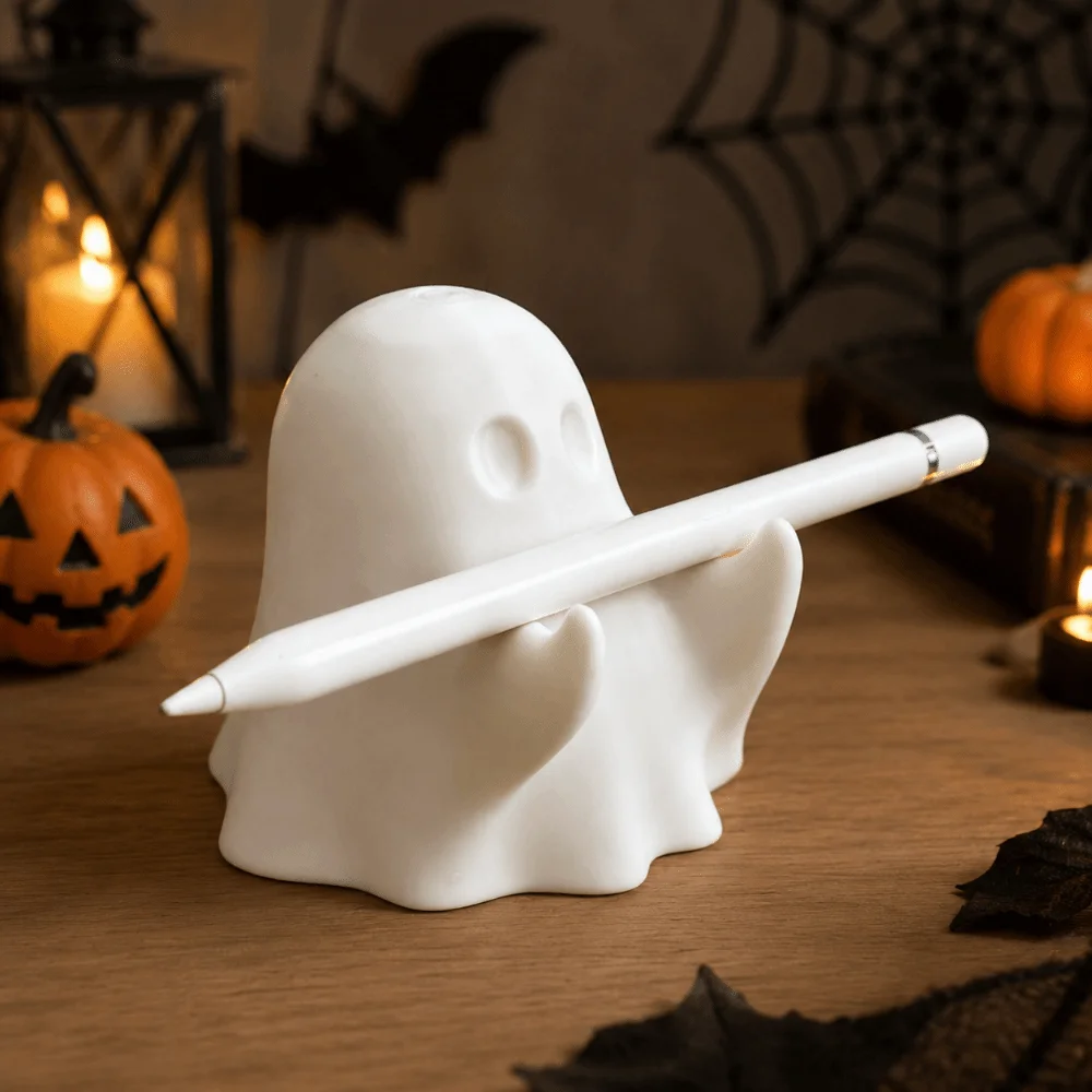 3D Printed Ghost Pen Holder Funny Cute Mini Ghost Statue Decorative Multi-functional Halloween Pen Rack Home Office