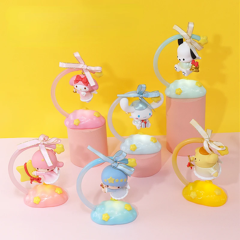 Sanrio Series MINISO Wish Angel Night Light Cinnamoroll Pom Pom Purin Doll Ornaments Toys Hobbies Holiday Gifts for Children