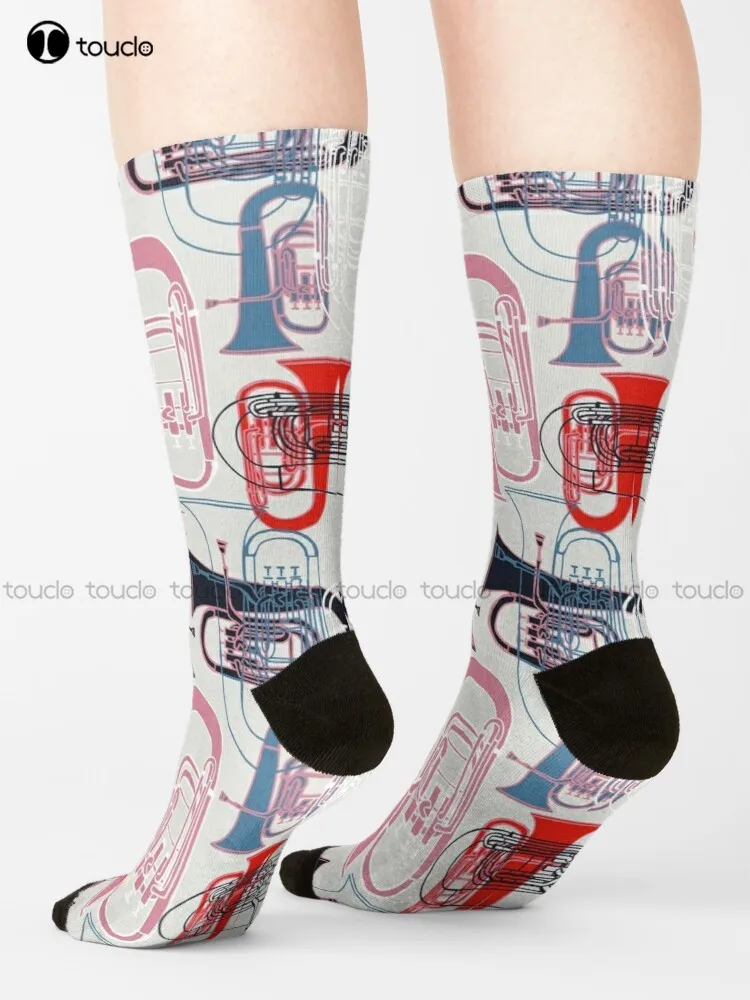 Tuba Tastic Repeat Pattern Socks Mens Black Crew Socks Personalized Custom 360° Digital Print Gift Harajuku Colorful Retro