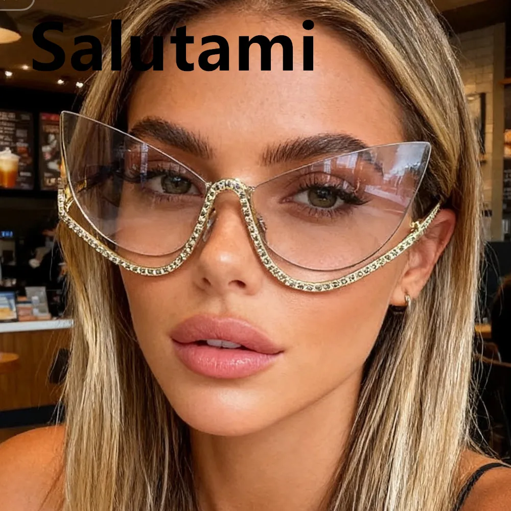 vintage rimless crystal butterfly cat eye sunglasses for women fashion alloy gradient sexy sun glasses ladies rhinestone shades