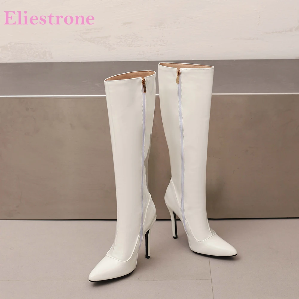 

2025 New Winter Sexy White Red Women Knee High Boots Pointed Toe High Heels Office Lady Dress Shoes Plus Big Size 11 32 43 46