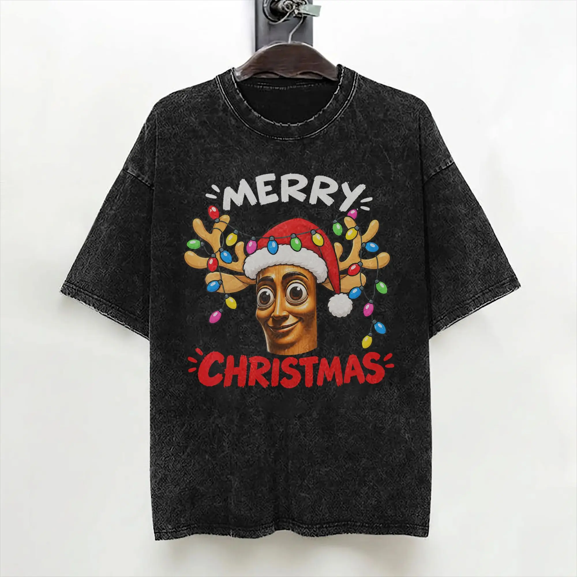 Merry Christmas Tung Sahur Xmas T Shirt Washed Short Sleeve Oversize T-Shirts  Fashion Men Women Streetwear Graphic Tee Shirt