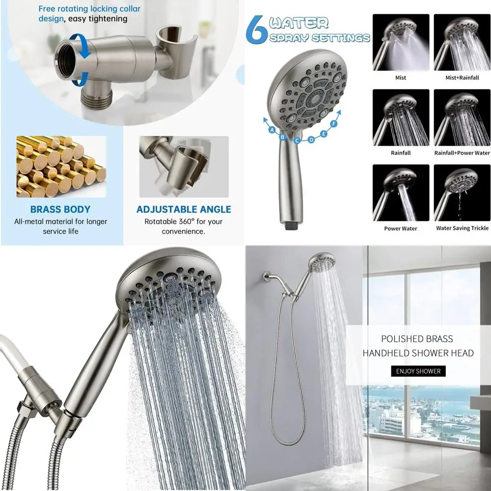 

6-Setting Handheld Shower with 4.9 Inch Showerhead, Long Flexible Hose, and Adjustable Bracket