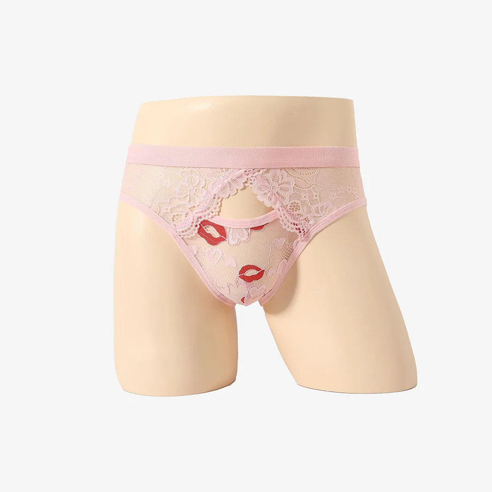 Men Jacquard Sexy Lace Ball Gay Sissy Pouch Mens Sexy Underwear Breathable Thong Brief Sissy Underpants Summer Men's Panties