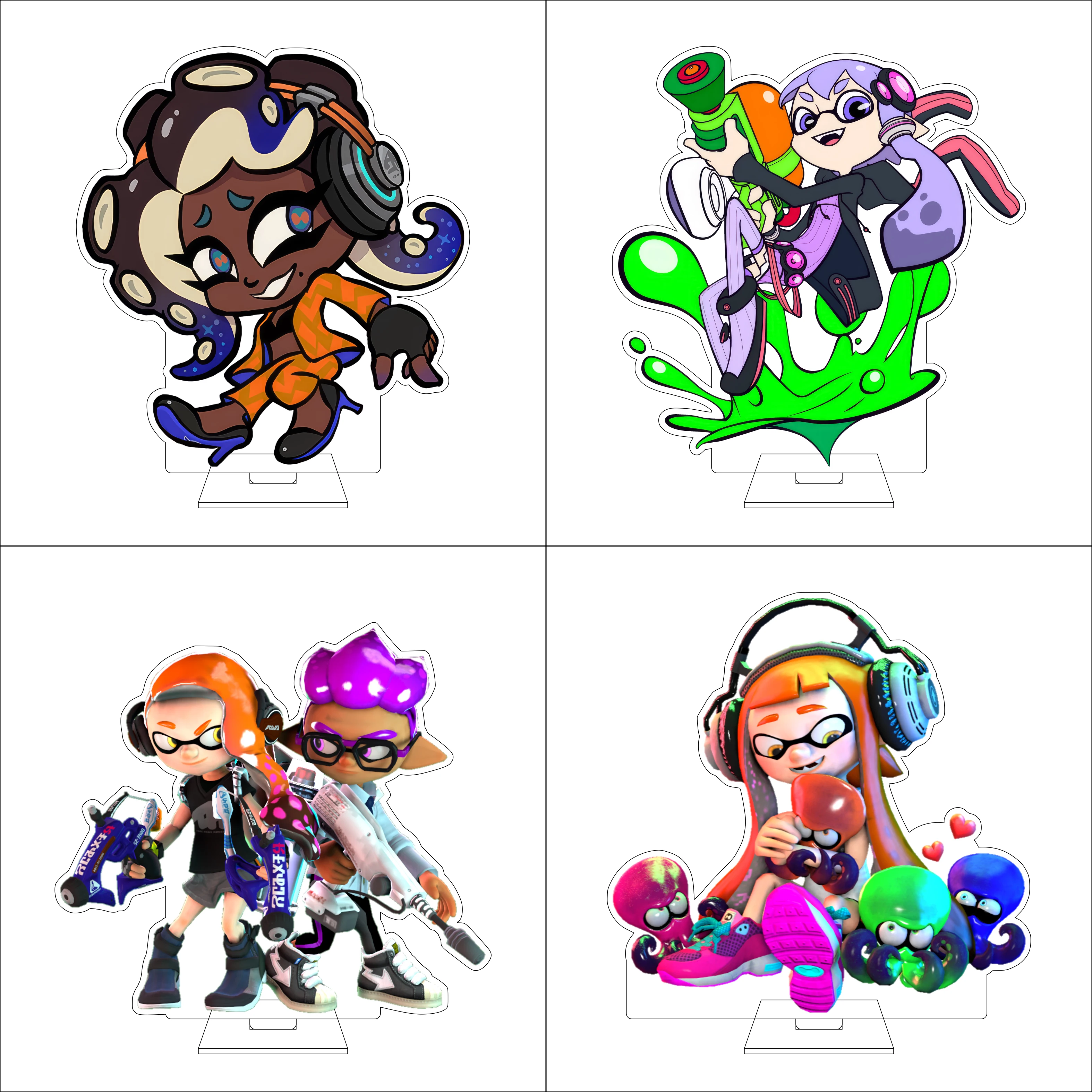 Figura Acrílica de 16CM de Anime Splatoon, Base de Exhibición para Cosplay, Myaku Hanakasa Salmon ‌ ‌ Regalos y Adornos Inkling