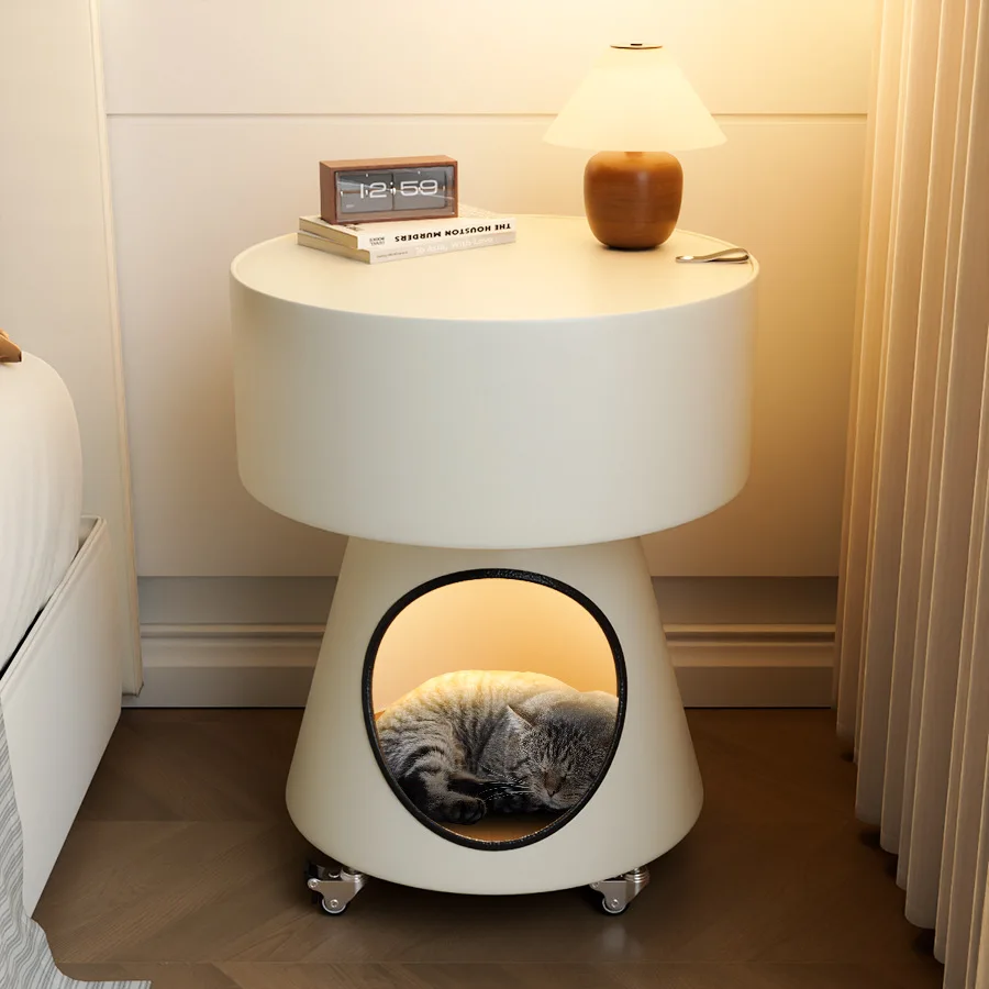 Creative cat nest edge table removable with roller household living room sofa coffee table cat supplies bedside table storage