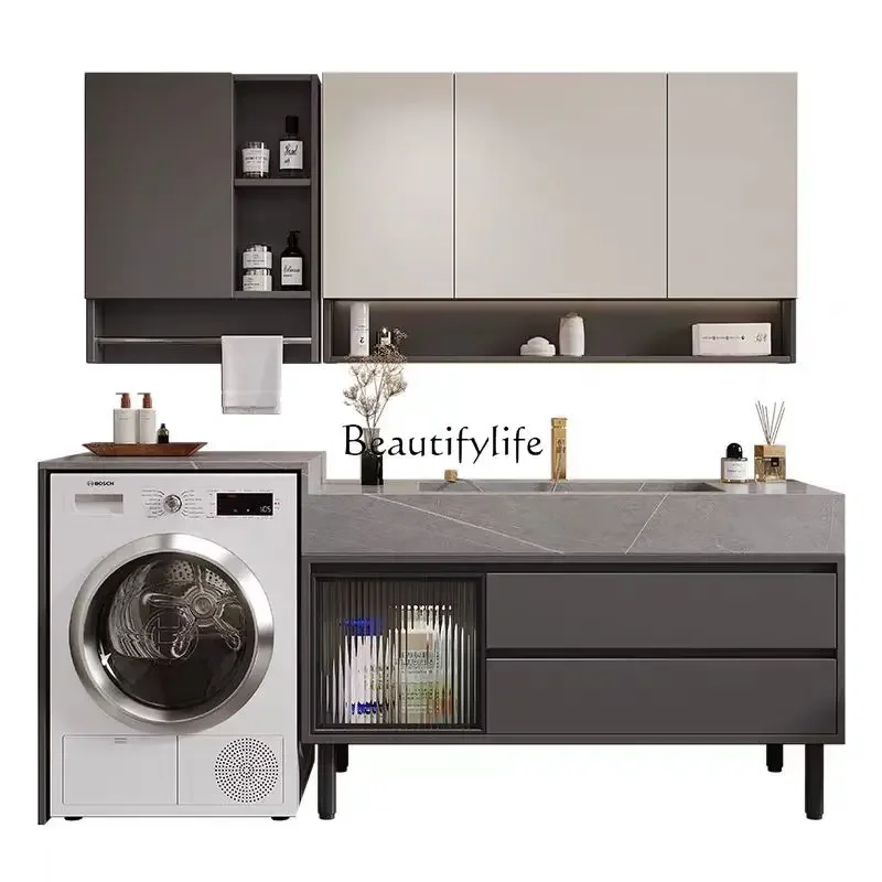 

13-*Bathroom drum washing machine cabinet combination rock slab integrated basin