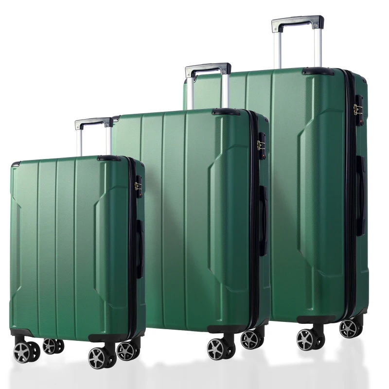 

3 Piece Hard Shell ABS Lightweight Durable Suitcases With Double Spinner Wheels 20/24/28 Inch (Green)