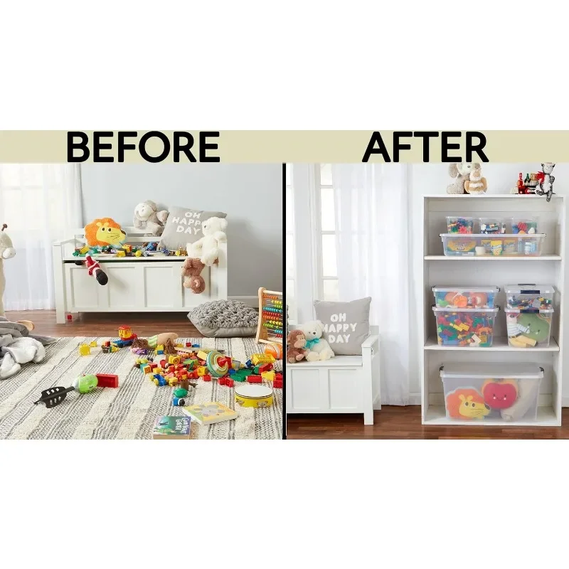 Cleverstore CLEAR dorm Variety 16แพ็ค, ผลิตในสหรัฐอเมริกา, ถังขยะจัดเก็บของแบบใสขนาดใหญ่ที่สามารถวางซ้อนกันได้, พร้อมฝาพลาสติกแบบมองผ่าน