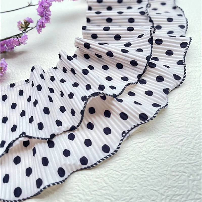 College Style White Black Spots Double Layer Ruffled Chiffon Lace Fabric DIY Clothes Skirt Dress Cat Dog Bib Sewing Accessories