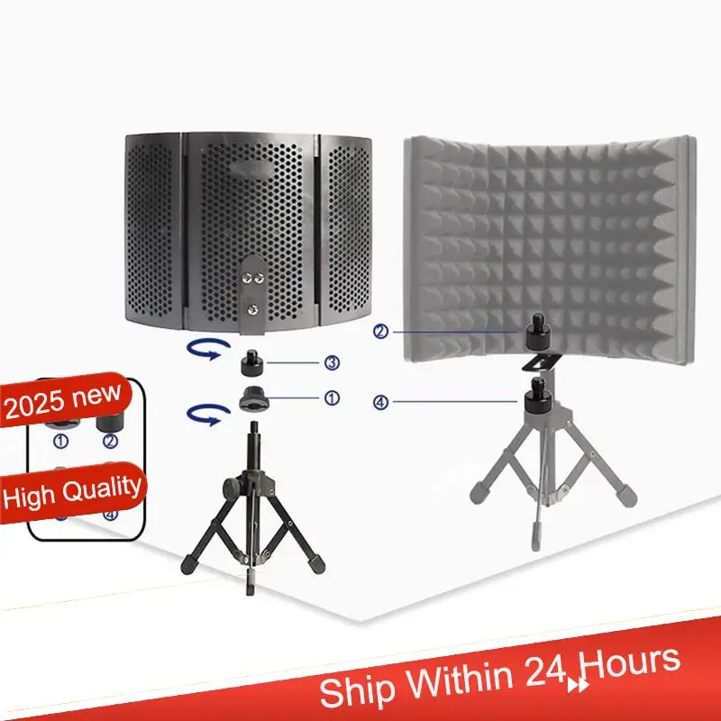 ~【A48T HOT】Microphone Isolation Shield For 3 Sides For Studio- Vocals For Studio Broadcast Podcasts Recording With Metal Tripod view 4