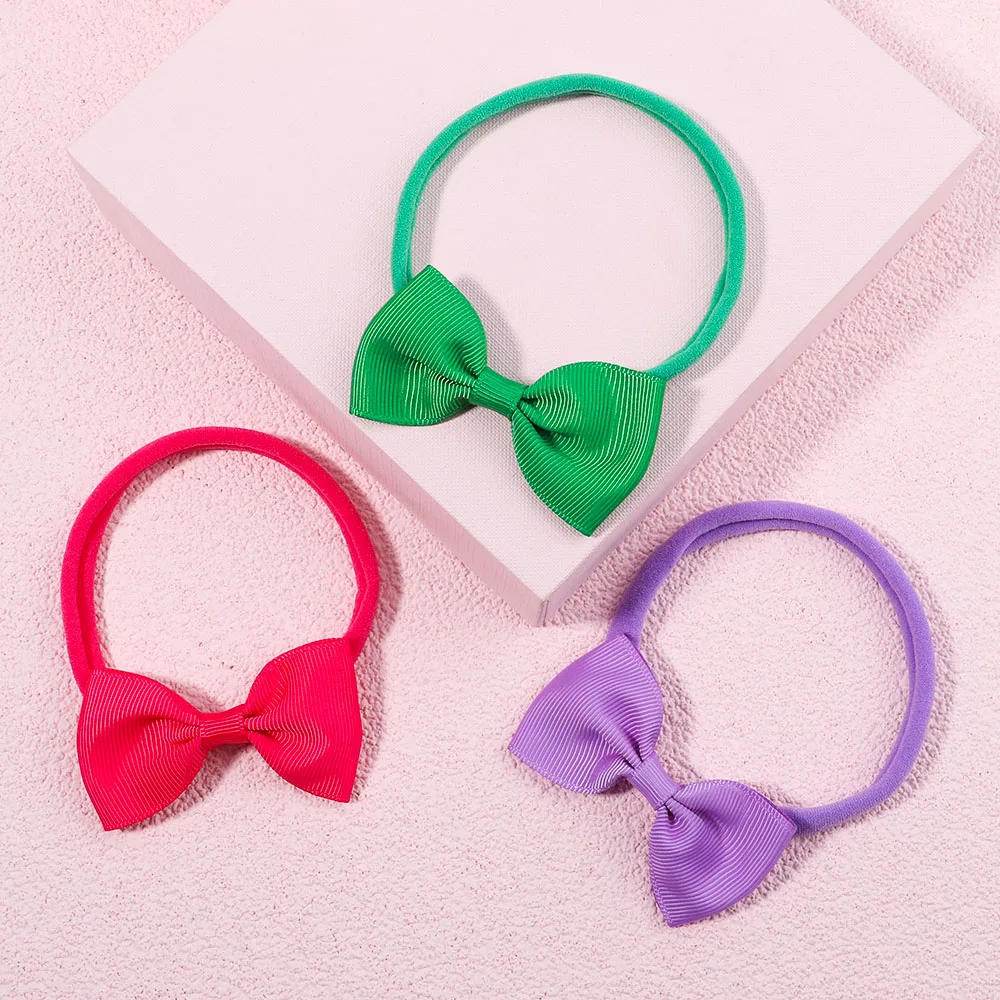 5Pcs/Set Girls Solid Color Bowknot Headband For Baby Kids Grograin Ribbon Headwear Hair Bands Infant Hair Accessories Wholesale