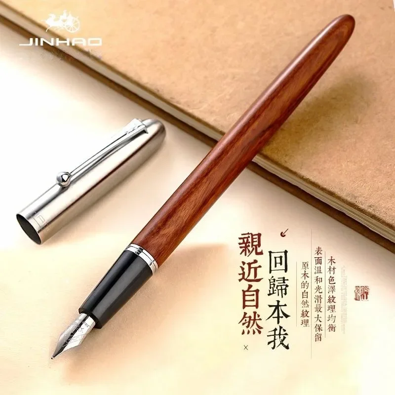 Imagem -02 - Jinhao Caneta-tinteiro de Madeira Canetas Caligrafia ef f Nib Escrita Escola Material de Escritório Papelaria Luxo Elegante 51a Novo