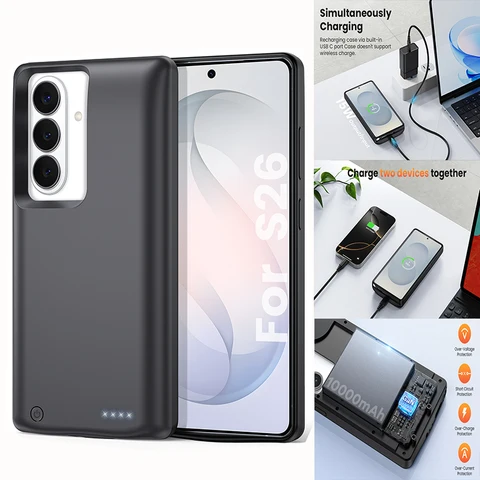 Чехол-аккумулятор 10000 мАч для Samsung Galaxy S26 S25 S24 S23 S22 S21 S20 Ultra Plus S24FE S21FE S20FE, зарядное устройство, чехол-павербанк