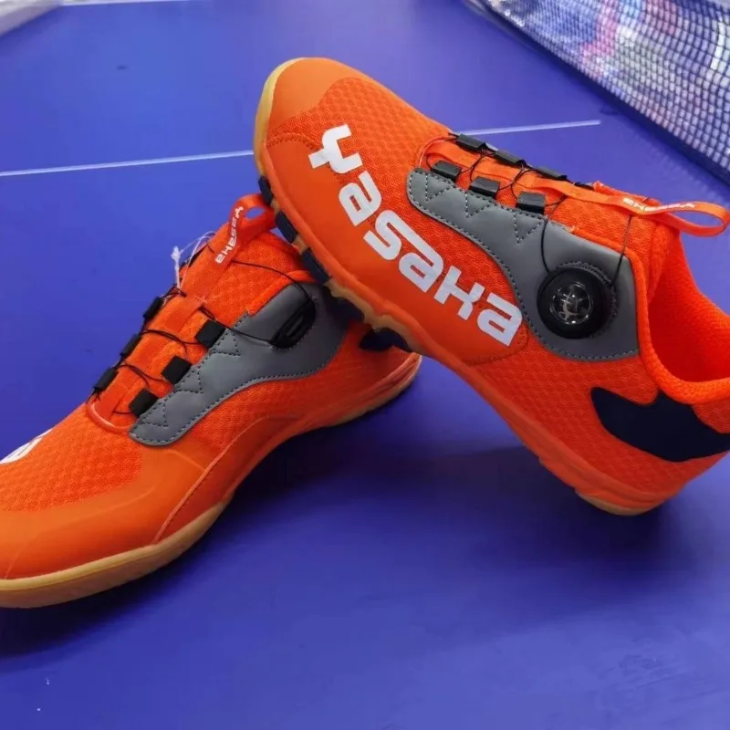 Professional Table Tennis Shoes Men Women Orange Badminton Shoes Couples Quick Lacing Sport Shoes Unisex Non-Slip Gym Shoe