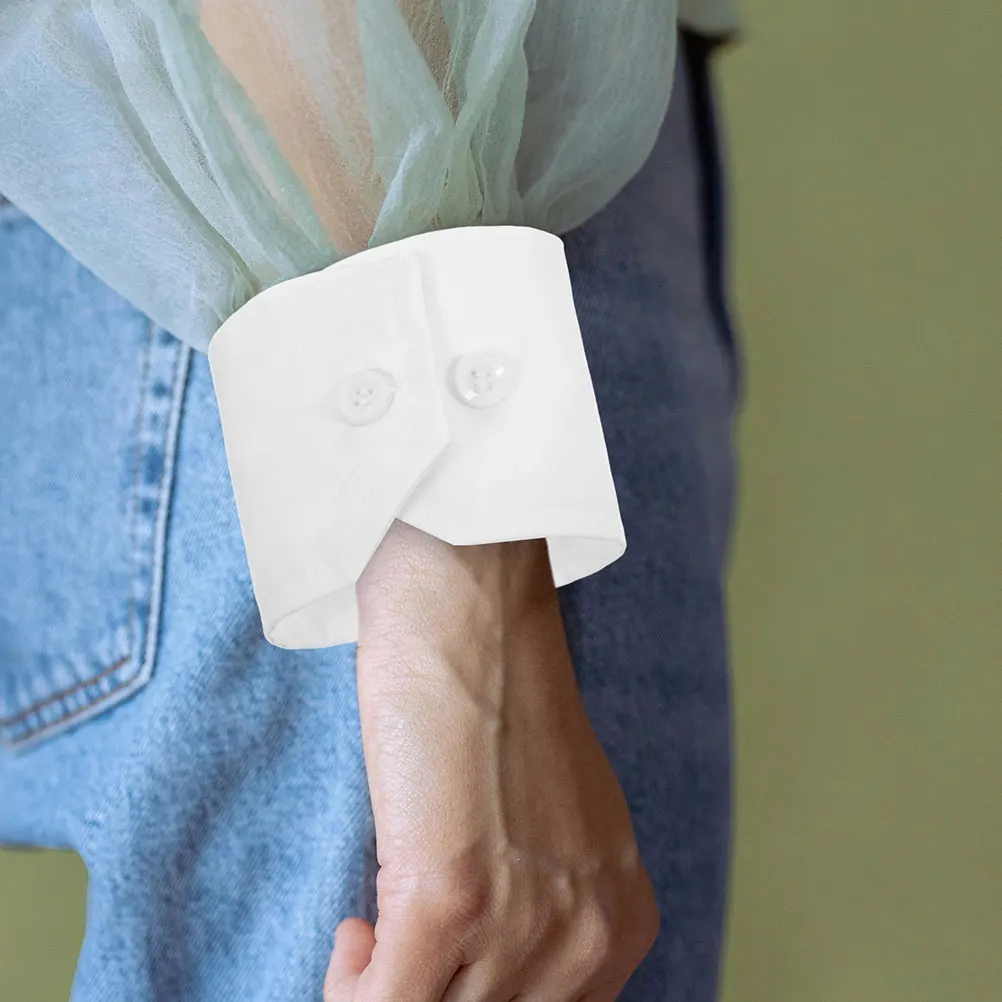 الأصفاد كم وهمية للنساء انفصال قميص المعصم الأصفاد القطن مطوي زر إغلاق بلوزة اكسسوارات الأكمام اليد ل