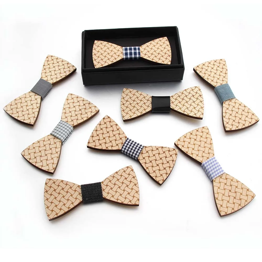 Personalized Creative Printed Wooden Bow Tie Cross-knitted Twill Wood Multiple Bow Tie Bowknot Accessory Wholesale