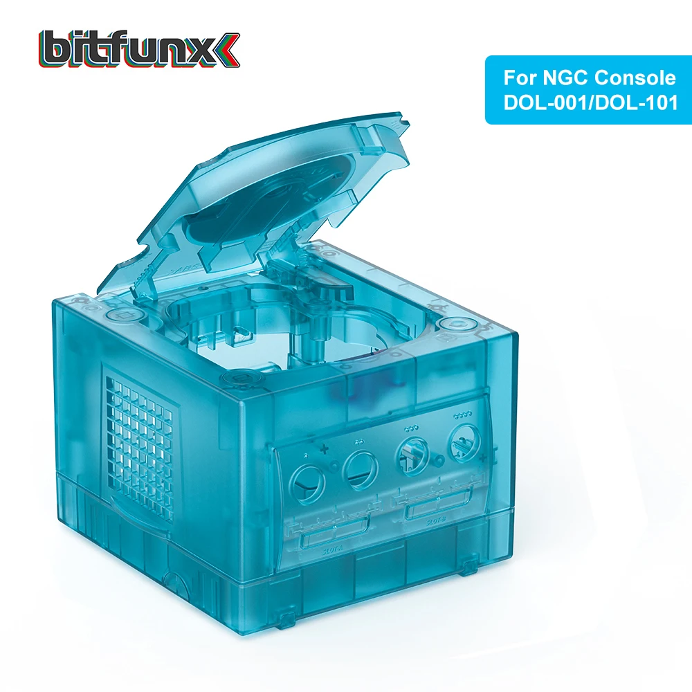 غطاء بديل من Bitfunx غطاء حماية شفاف باللون الأزرق الجليدي لوحدة تحكم ألعاب Gamecube NGC لمشغل Gameboy DOL-017
