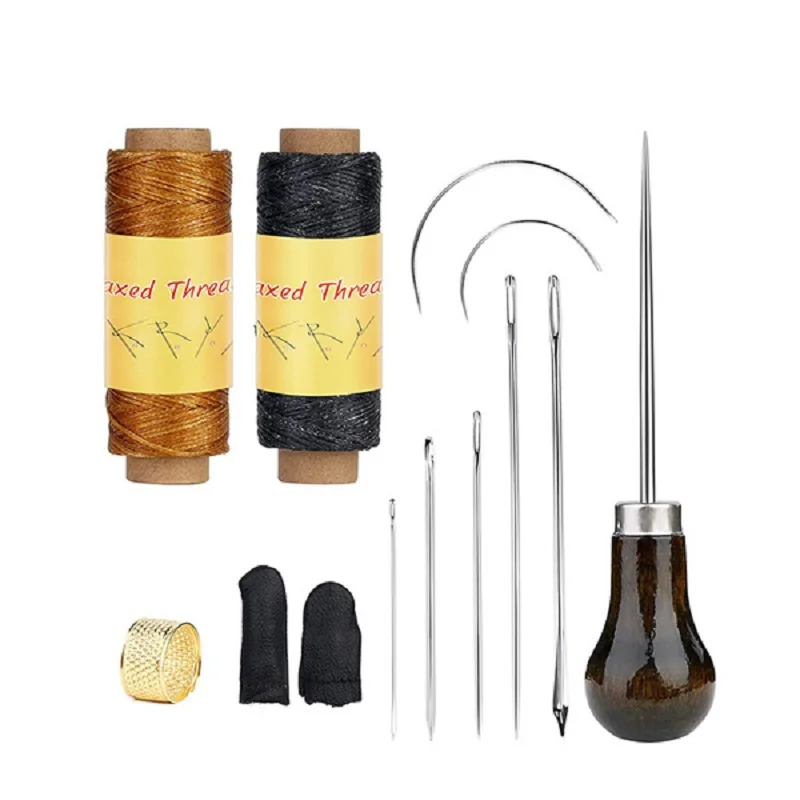 Leather Sewing Waxed Thread Leather Sewing Kit with Upholstery Needles Sewing Awl for Leather DIY Stitching Repair