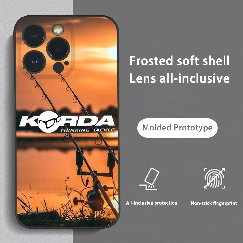 K-Korda Fishing Tackle Phone Case For iPhone 15 14 13 12 11 Pro Xs Max Mini XR X 7 8 Plus Black Frosted Soft Shell Funda